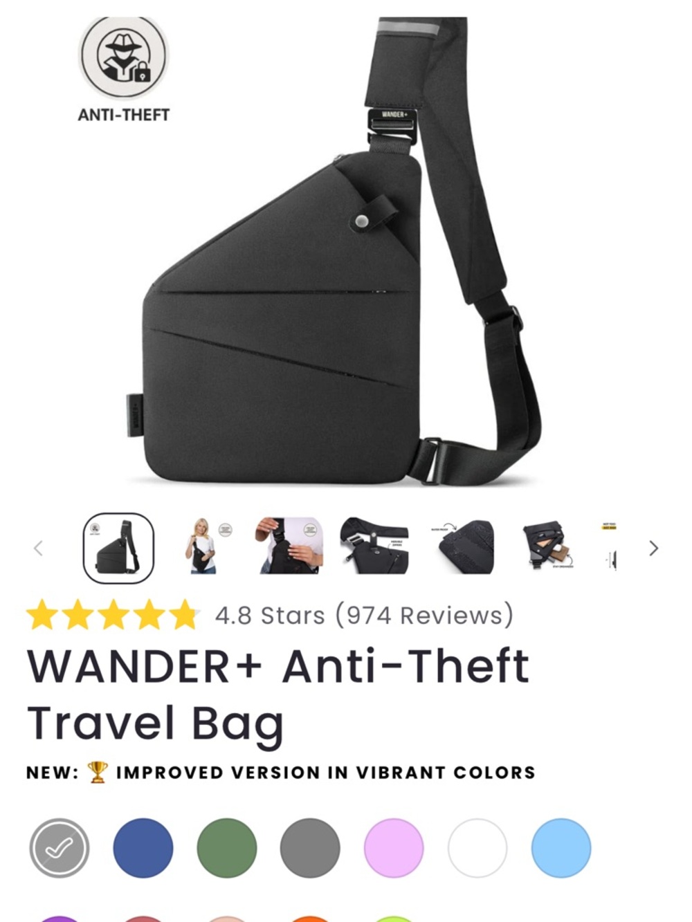 Wander Anti-Theft Sling Bag in Black